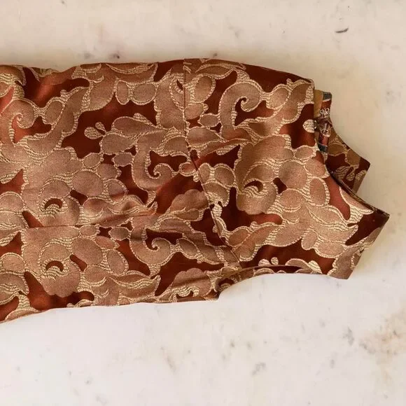 Vintage 50s 60s Gold Floral Dress – Elegant Brocade Shift Cocktail Dress - Picture 3 of 7